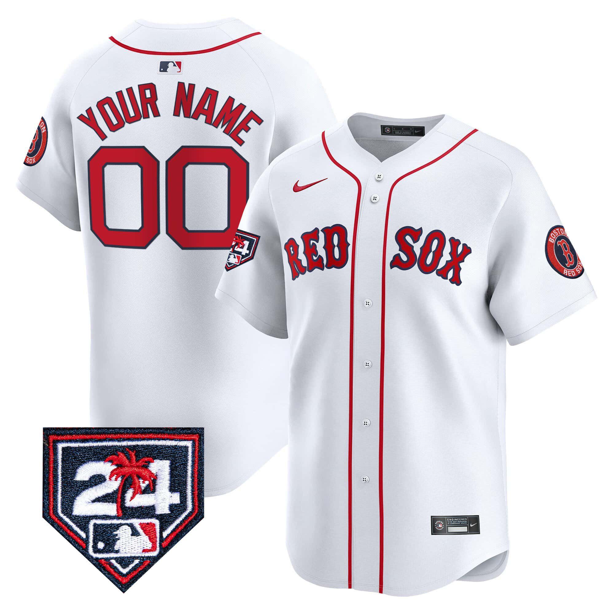 Men Boston Red Sox White Nike 2024 Spring Training Patch Vapor Premier Limited Custom MLB Jersey style 1->customized mlb jersey->Custom Jersey